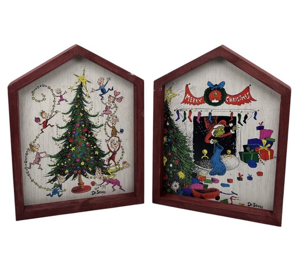 Dr. Seuss Grinch & Whoville Christmas Hexagon Framed Wall Art Set 2010 Licensed